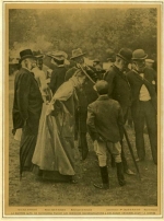 Leonora de Rothschild (1837-1911) making recommendations to her jockey before a race